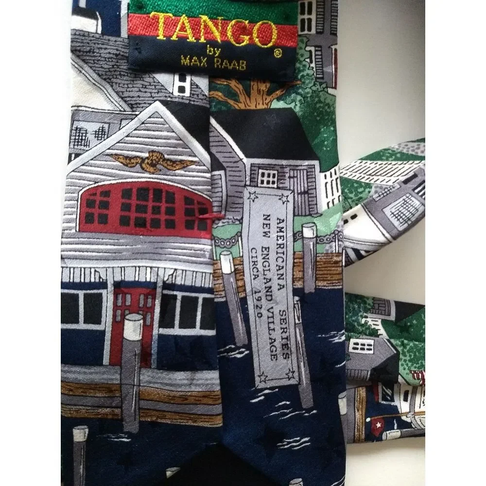 TANGO MAX RAAB Mens Neck Tie 100% Silk Americana Series New England Village Boat